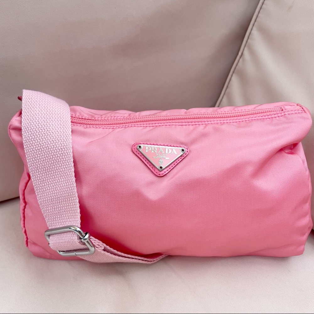 Prada 90s Nylon Crossbody Bag in Pink / Silver-Tone